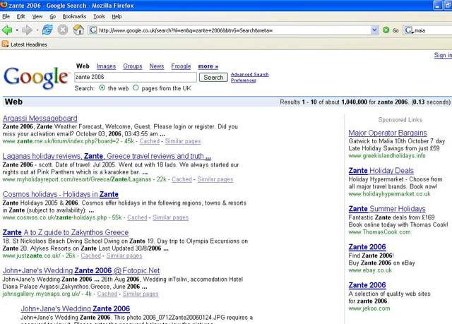 Zante 2006 Results